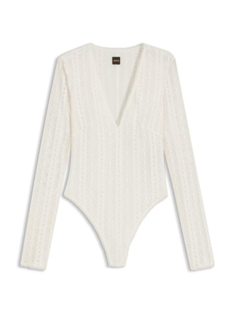V-NECK BODYSUIT WITH EMBROIDERED STRUCTURE
