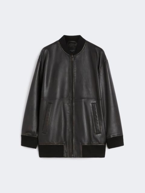 Long Nappa leather bomber jacket - BLACK