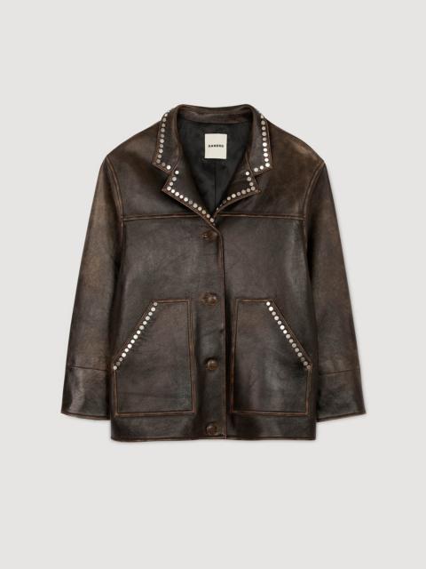 OVERSIZED LEATHER JACKET WITH STUDS