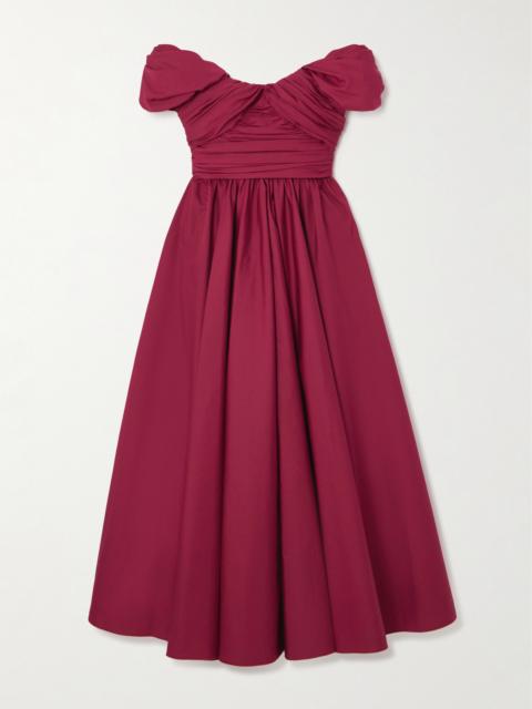 Off-the-shoulder Gathered Cotton-poplin Midi Dress