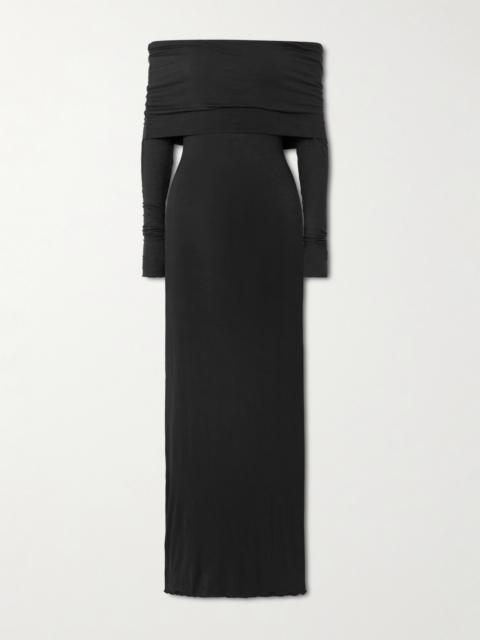 Sheer Modal-blend Off Shoulder Long Dress