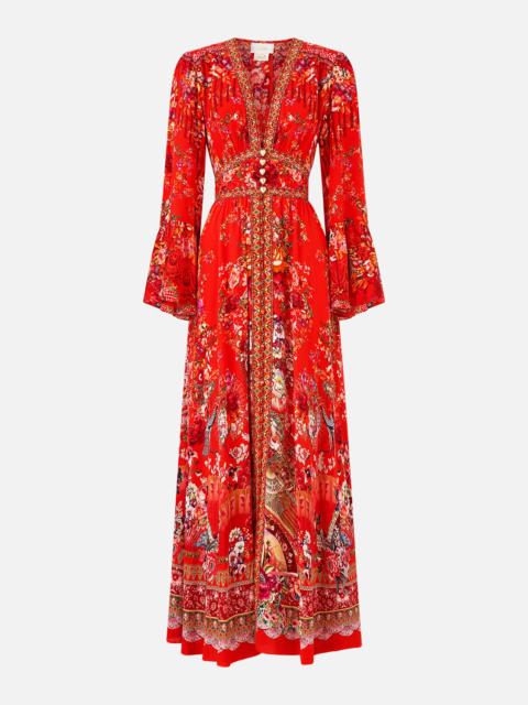 SHAPED WAISTBAND DRESS WITH RUFFLE SLEEVE