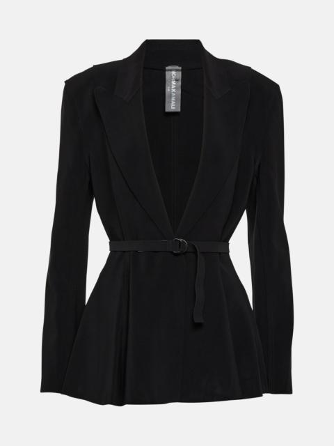 Belted peplum-hem jersey blazer