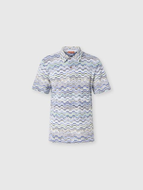 Cotton polo shirt with Raschel knit and Greek motif