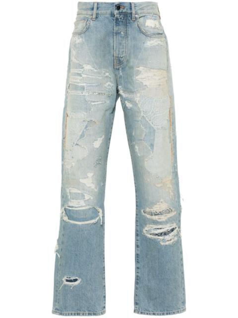 Repaired straight-leg jeans