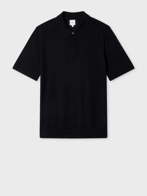 Black Merino Wool Short Sleeve Polo Shirt