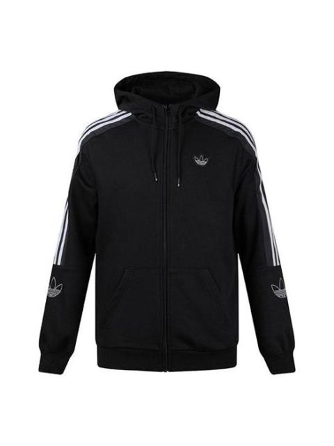 Men's adidas originals Outline Fzh Flc Hooded Sports Zipper Jacket Black ED4693
