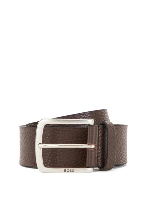 GRAINED ITALIAN-LEATHER BELT WITH BRANDED BUCKLE