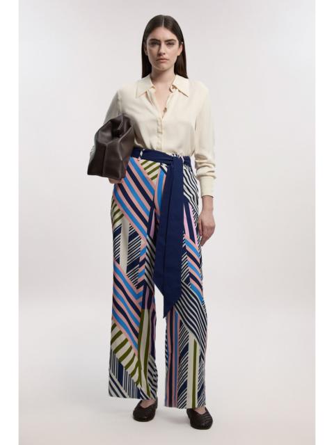 Petite Geo Print Twill Woven Wide Leg Trouser