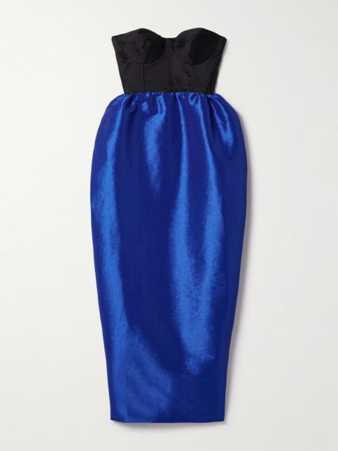 Halima Strapless Two-tone Taffeta Midi Dress
