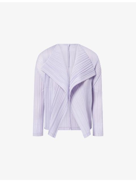 Exaggerated-Lapel Ramie Pleats Knitted Cardigan