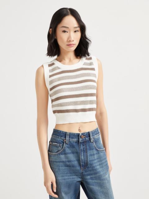 Sparkling striped cotton knit top with monili