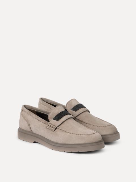 Suede penny loafer with monili