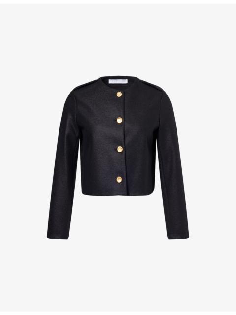 Uncollared Lightweight Pressed Wool Jacket