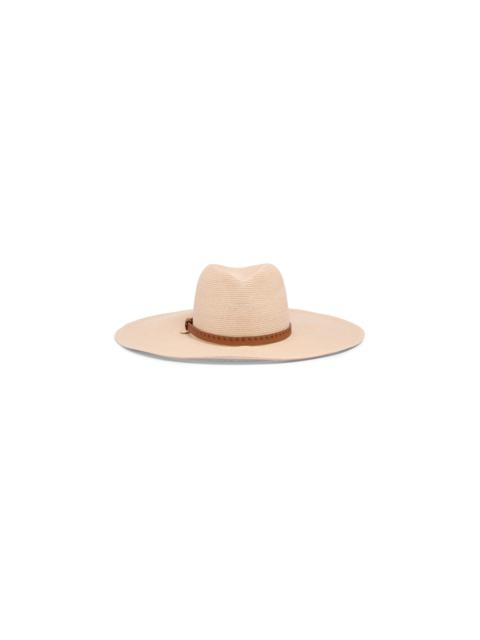 Women's beige raffia boater hat
