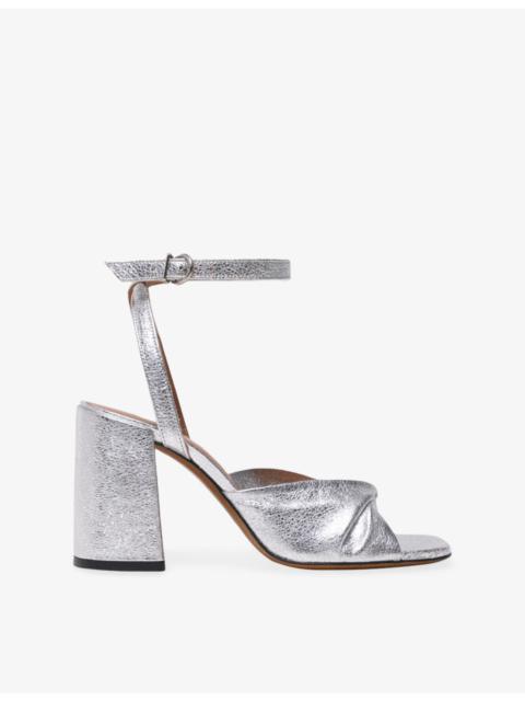 Twisted-Strap Metallic-Leather Heeled Sandals