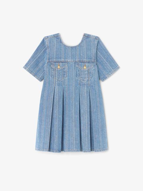STRIPED DENIM PLEATED DRESS