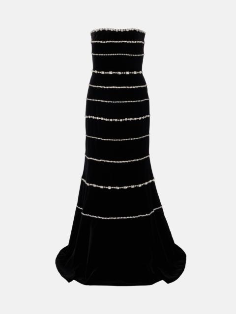 Shaula crystal-embellished cotton velvet bustier gown