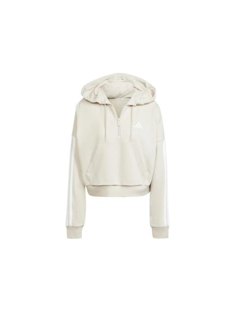 adidas Essentials 3-Stripes French Terry Quarter-Zip Hoodie Wonder Alumina/White