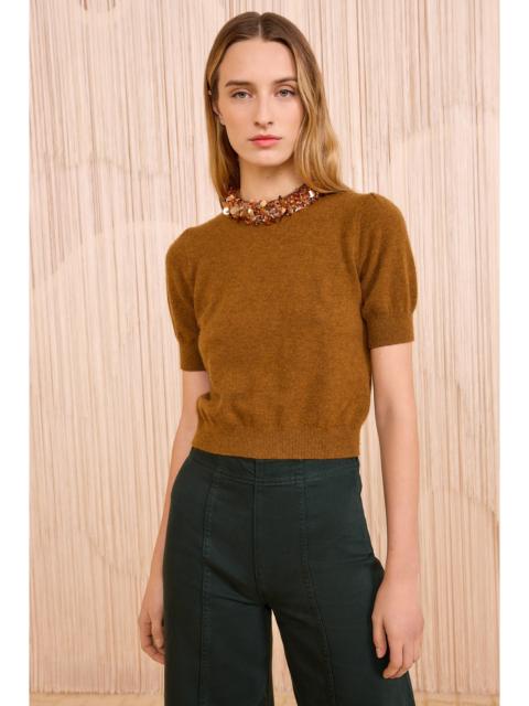 Liv Embroidered Cashmere Short Sleeve Knit
