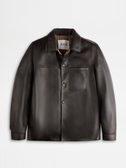 OVERSHIRT IN NAPPA LEATHER - BROWN