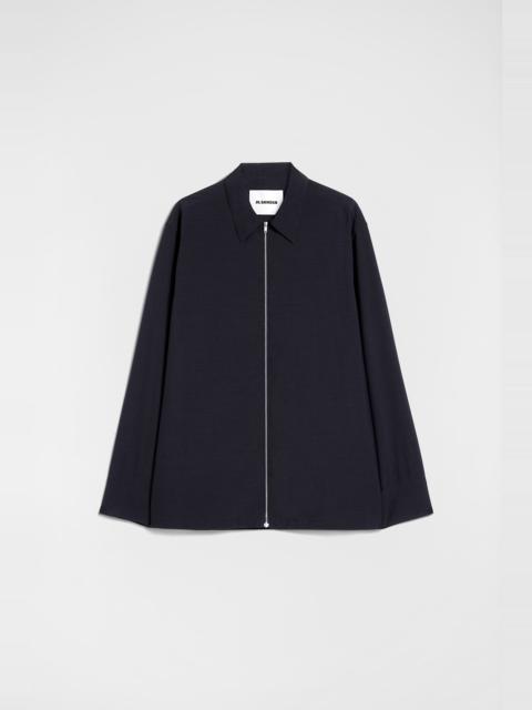 Wool Poplin Zip-Up Shirt