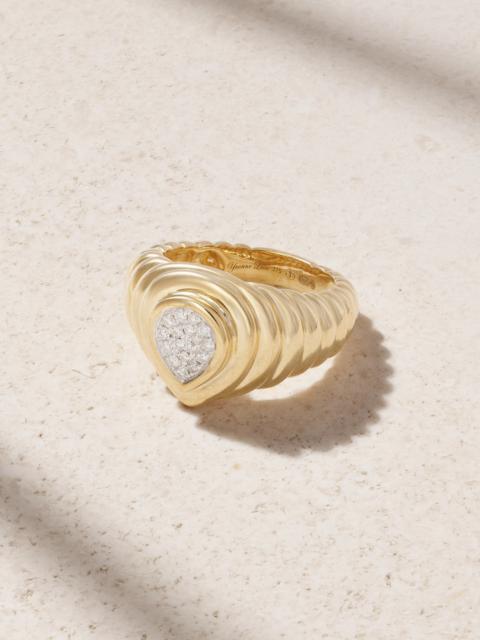Mini 9-karat Gold Diamond Signet Ring