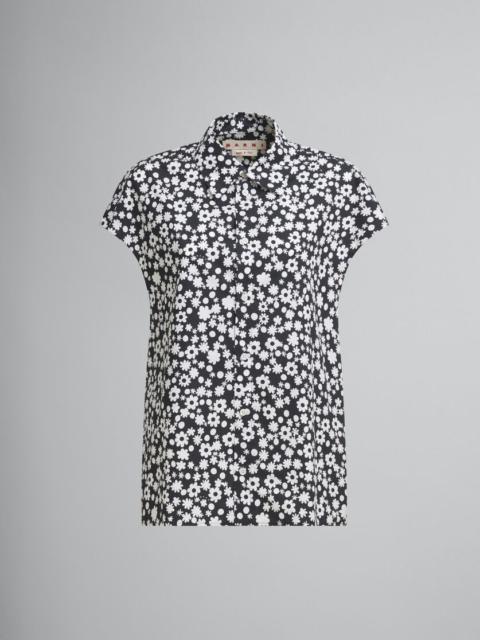BLACK AND WHITE SLEEVELESS COCOON SHIRT WITH POP FIELDS MOTIF