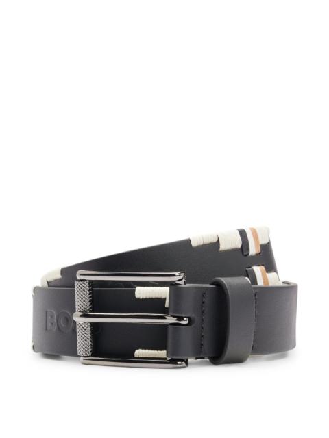 EQUESTRIAN LEATHER BELT WITH HAND-EMBROIDERED SIGNATURE STRIPES