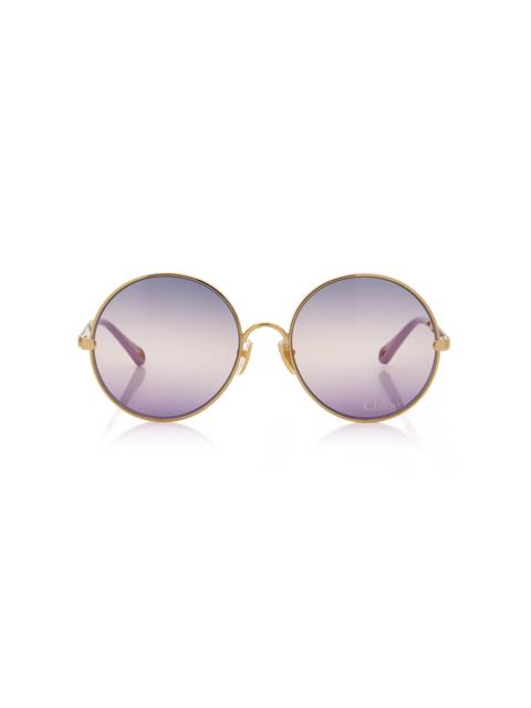 Aly Round-Frame Metal Sunglasses pink