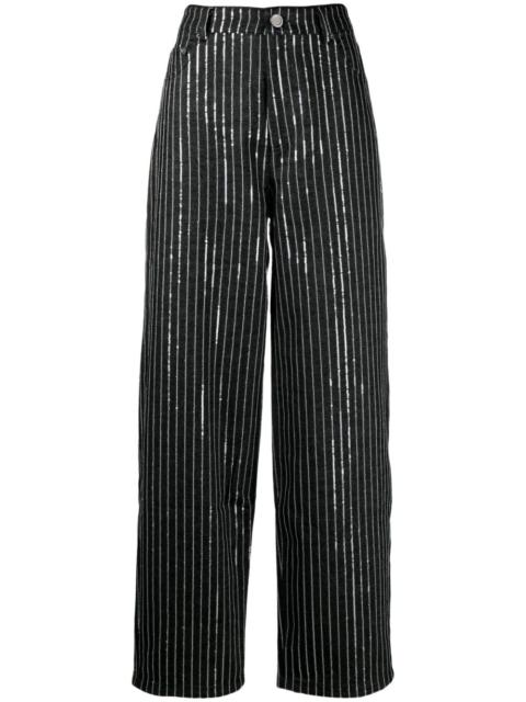 sequinned striped wide-leg trousers