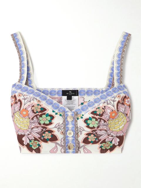 Cropped Floral-print Cotton-poplin Top