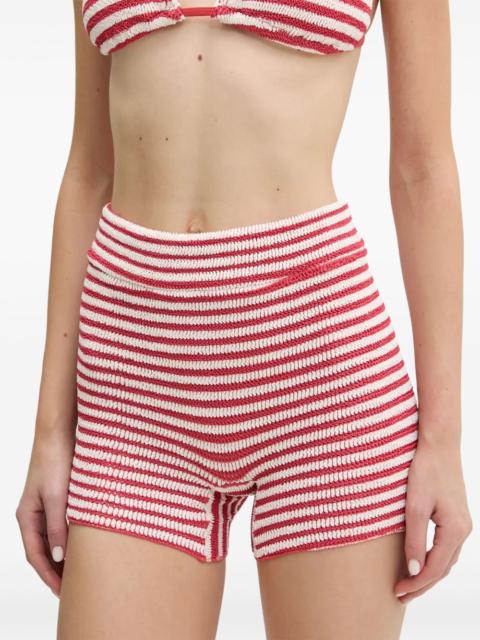 striped high-waisted bikini bottoms