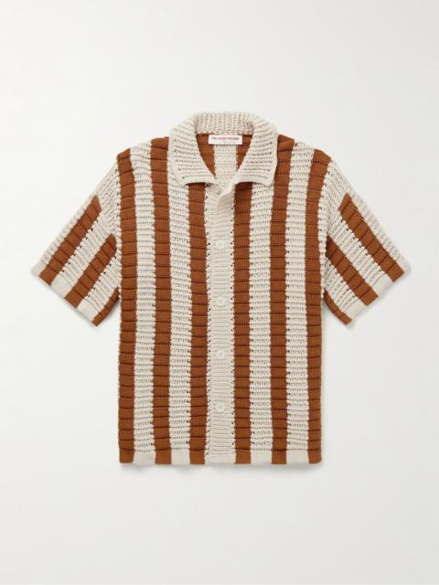 Thomas Striped Open-Knit Cotton Shirt Cream
