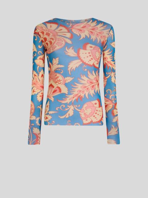 STRETCH TULLE TOP WITH FLORAL MOTIF