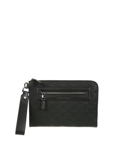 logo-embossed leather pouch
