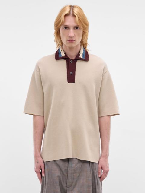Beige Wool-Cotton Knit Polo