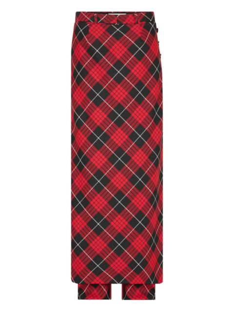 check-pattern layered trousers