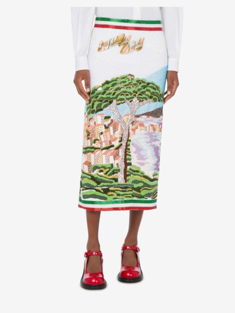 CREPE SKIRT WITH ""GREETINGS FROM NAPLES"" EMBROIDERY