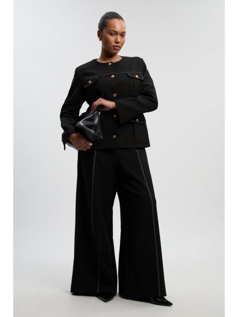 Plus Size Compact Stretch Tailored Flared High Waisted Trousers