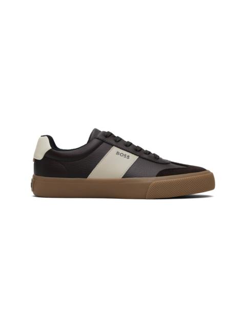 Brown Leather Stripe Logo Sneakers