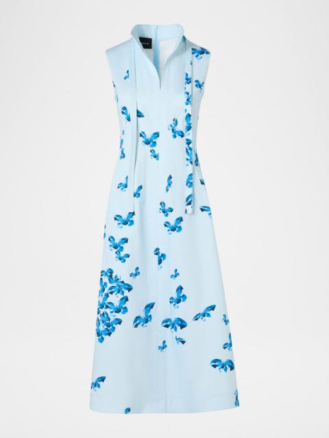 Exclusive Butterfly-Print Cotton Sleeveless Midi Shirtdress