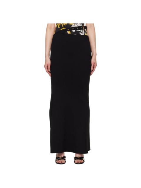 Black Baroque Buckle Ribbed Maxi Skirt