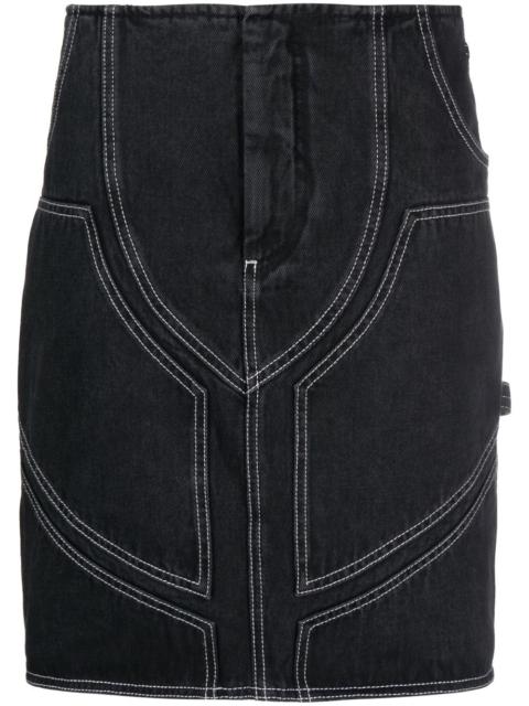 contrast-stitch denim skirt