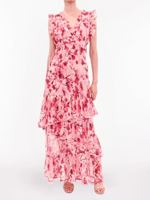PLEATED CHIFFON MAXI DRESS