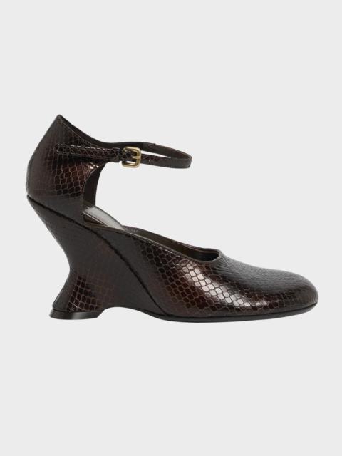 Python Stamped Leather Wedge Pumps