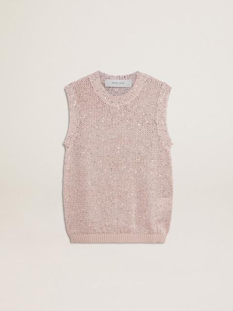 Mesh knit top with sequins and contrasting details