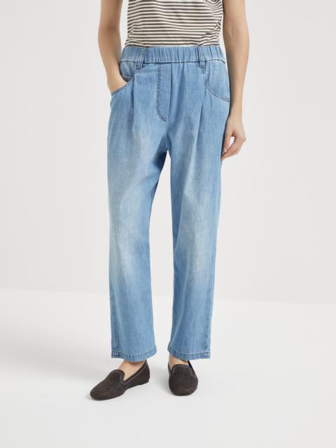 Lightweight denim five-pocket trousers