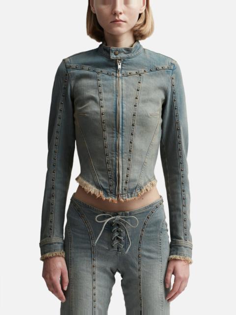 SUNSET WASH DENIM JACKET WITH STUDS  BLUE