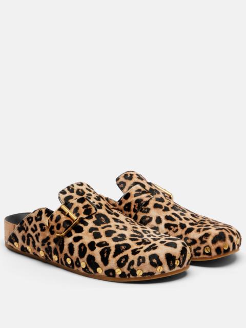 Fern leopard-print calf hair mules